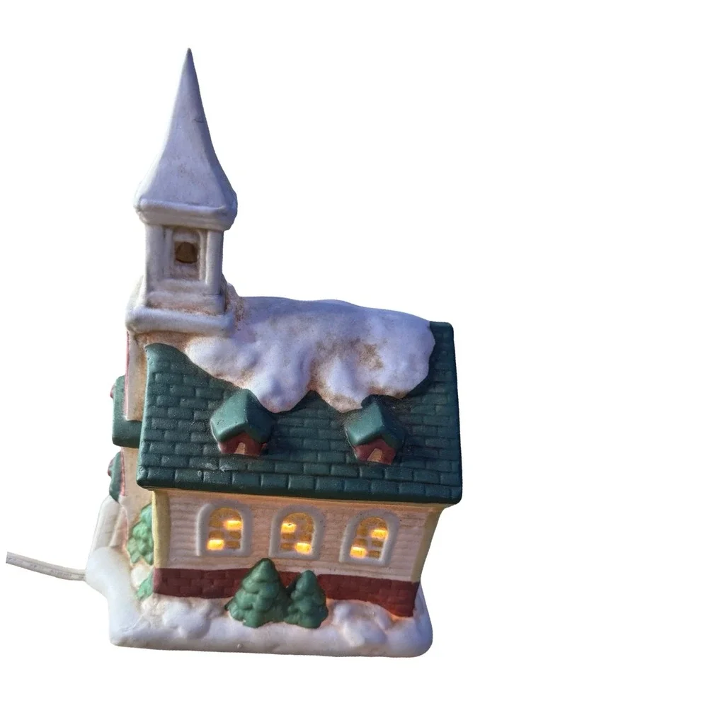 Vintage 1993 DHC Porcelain Church Nightlight Christmas Village Dayton Hudson